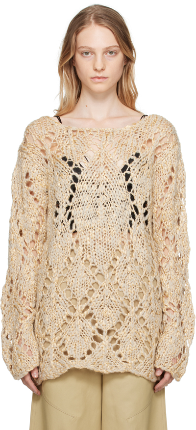 Open Yy Argyle Pointelle Pullover In Beige