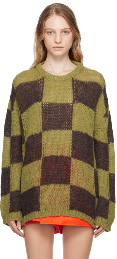 Open Yy Green & Brown Checker Board Sweater