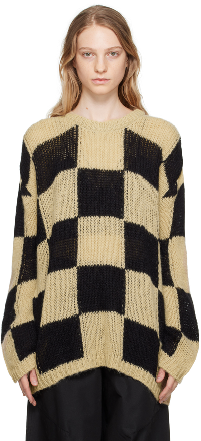 Open Yy Beige & Black Checker Board Sweater