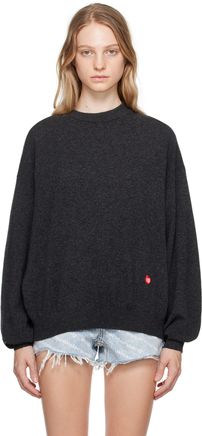 Alexander Wang Gray Patch Sweater In 063 Charcoal Melange