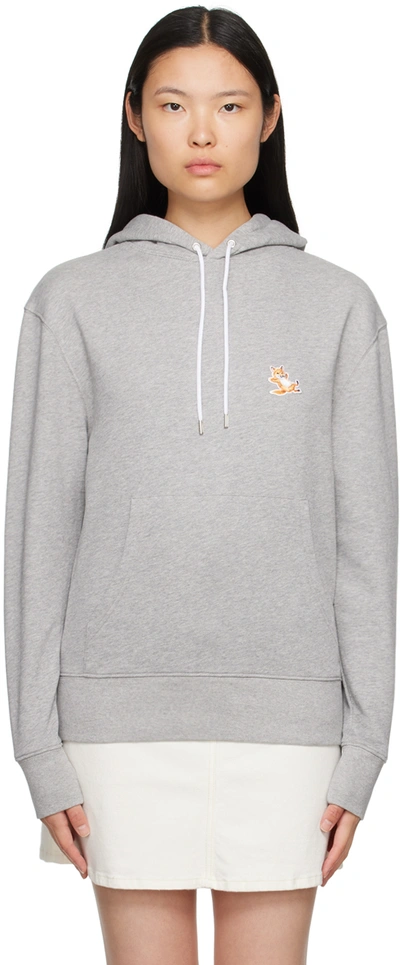 Maison Kitsuné Chillax Fox Cotton Hoodie In Grey Melange