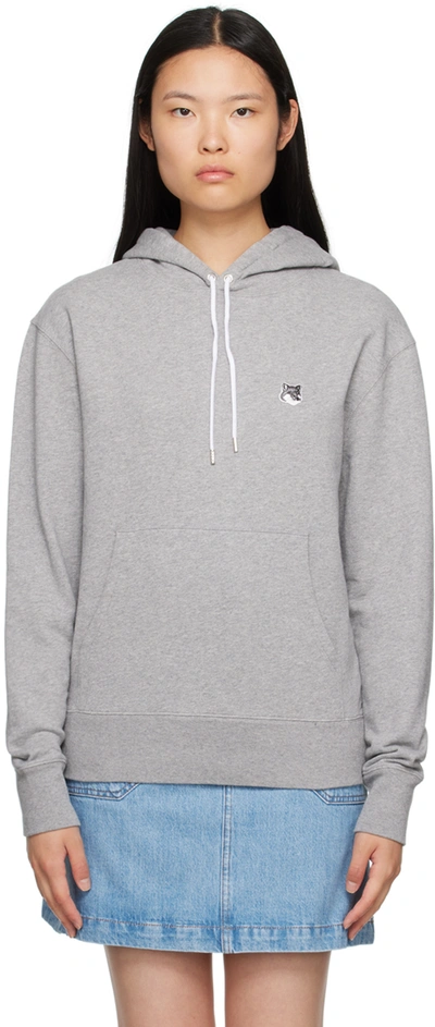 Maison Kitsuné Gray Fox Head Hoodie In Grey Melange