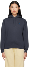 Maison Kitsuné Fox Embroidered Drawstring Hoodie In Ink Blue