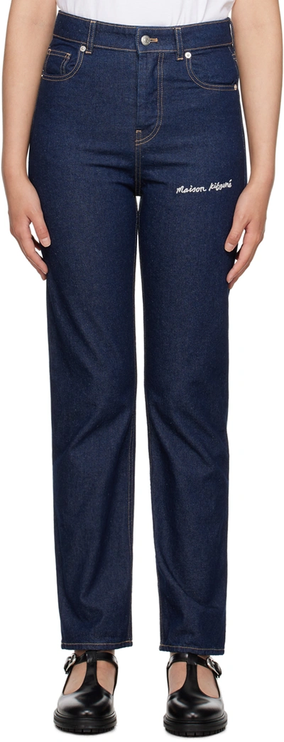 Maison Kitsuné Indigo Embroidered Jeans In Blue