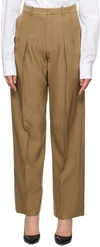 VICTORIA BECKHAM TAN FRONT PLEAT TROUSERS