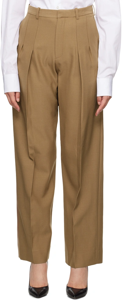 Victoria Beckham Front Pleat Trousers In 8433 Fawn