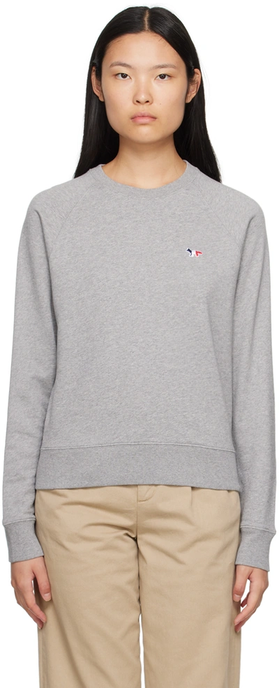 Maison Kitsuné Tricolor Fox Logo Cotton Sweatshirt In Grey