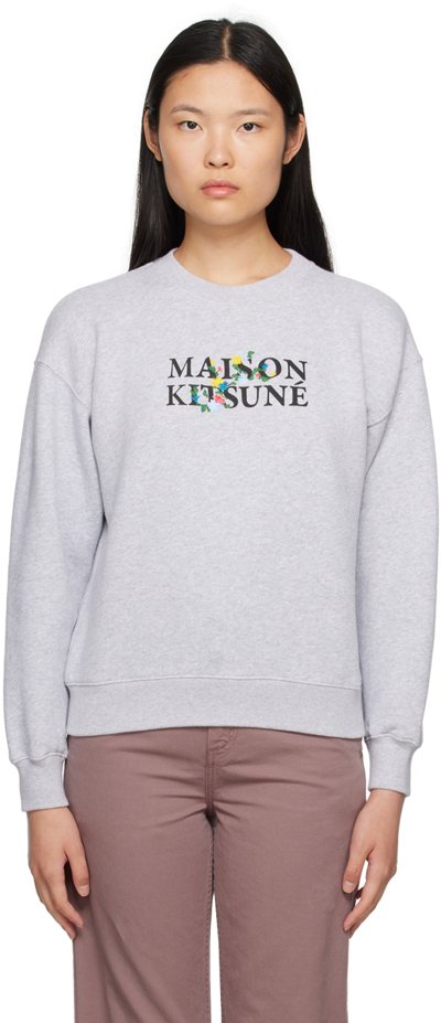 Maison Kitsuné Gray Flowers Sweatshirt In Light Grey Melange