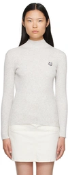 Maison Kitsuné Fox Head Turtle-neck Jumper In Light Grey Melange