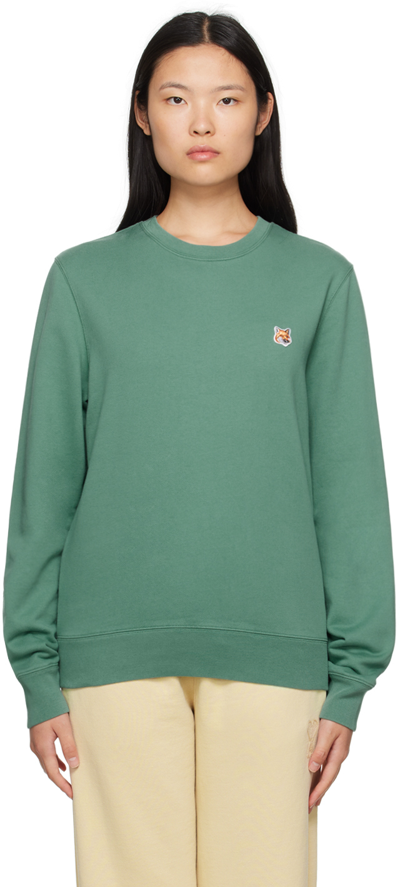 Maison Kitsuné Green Fox Head Sweatshirt In Teal Grey