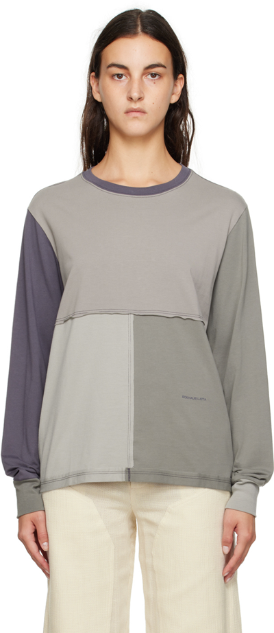 Eckhaus Latta Grey Lapped Long Sleeve T-shirt In Tonal Shadows