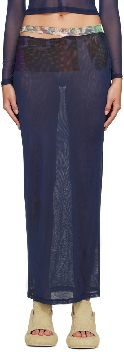 Eckhaus Latta Navy Prom Maxi Skirt In Patchwork