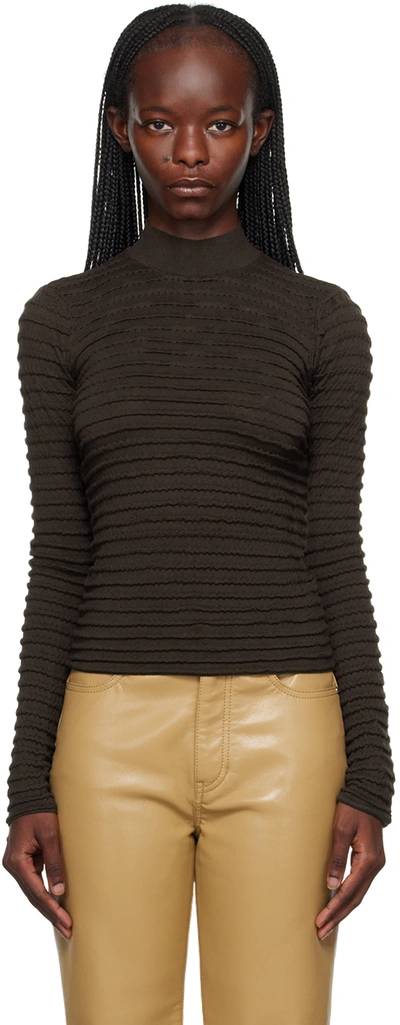 Frame Brown Smocked Turtleneck In Espr Espresso