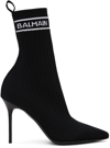 Balmain Sock Heeled Boots With Logo Print In 0pa Noir