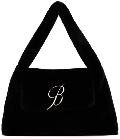 Blumarine Large Logo Faux Fur Shoulder Bag In Black