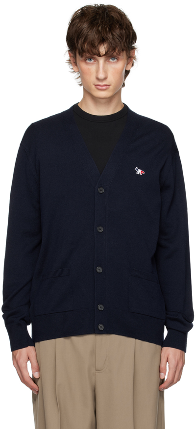 Maison Kitsuné Navy Tricolor Fox Cardigan In P480 Navy