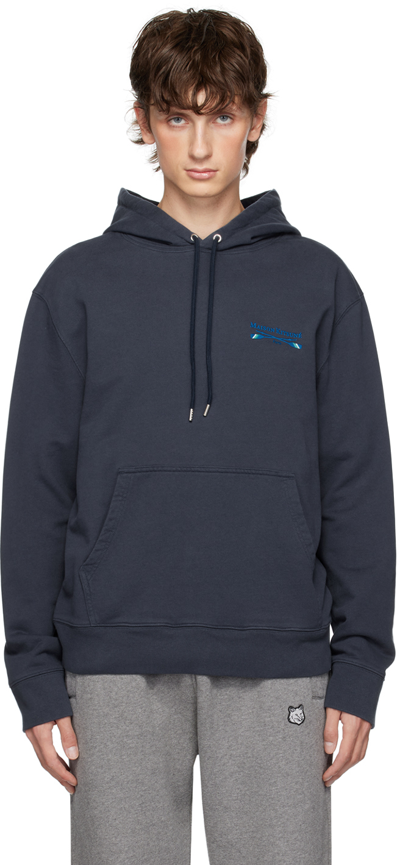 Maison Kitsuné Navy Embroidered Hoodie In Blue