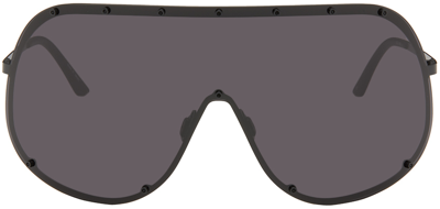 Rick Owens Black Shield Sunglasses In 0909 Black/black