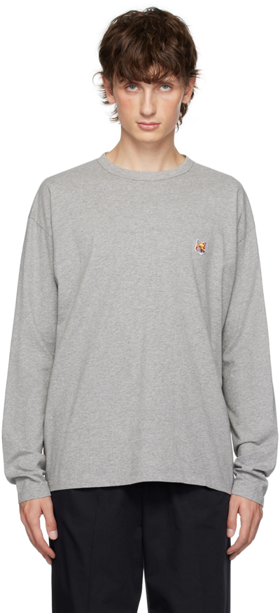 Maison Kitsuné Gray Fox Head Long Sleeve T-shirt In H150 Grey Melange