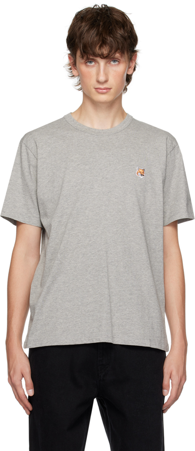 Maison Kitsuné Gray Fox Head T-shirt In H150 Grey Melange
