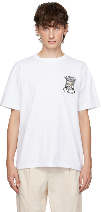 Maison Kitsuné College Fox Embroidered Comfort Tee-shirt In White