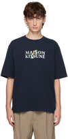 Maison Kitsuné Logo Cotton Oversized T-shirt In Navy