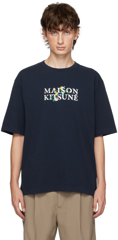 MAISON KITSUNÉ NAVY FLOWERS T-SHIRT