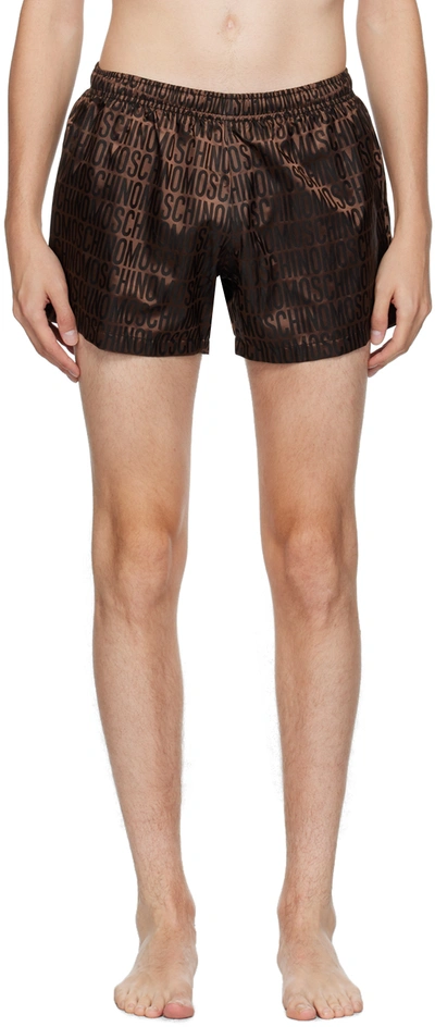 Moschino Brown Jacquard Swim Shorts In A1103 Fantasy Print