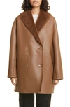 LOULOU STUDIO LEATHER COAT WITH GENUINE SHEARLING LINING
