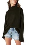 Lucky Brand Stripe Oversize Mock Neck Sweater In Black
