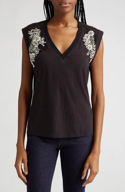 Cinq À Sept Bella Crystal Ivy Embellished Sleeveless T-shirt In Black