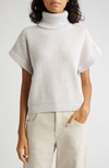 Eleventy Short Sleeve Turtleneck Sweater In Sabbia E Bianco