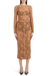 DOLCE & GABBANA RUCHED FLORAL LACE MIDI DRESS