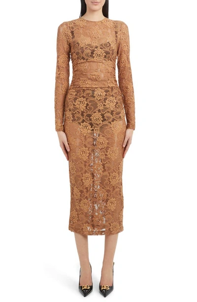 Dolce & Gabbana Spitzenkleid Mit Blumenmuster In Brown