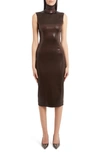Dolce & Gabbana Coated High-neck Midi Dress In Dark Brown