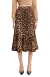 DOLCE & GABBANA LEOPARD PRINT STRETCH CADY A-LINE SKIRT