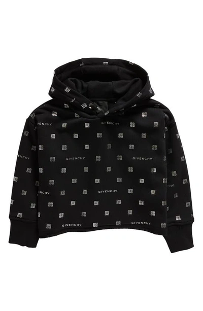 Givenchy Kids' Girl's Cropped 4g Logo-print Hoodie In 09b-black