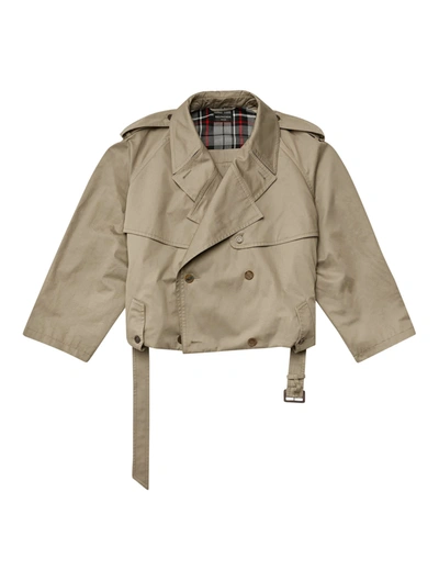 Balenciaga Folded Cotton Trench Coat In Sand Beige