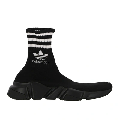 Balenciaga + Adidas Speed Lt Intarsia Stretch-knit High-top Sneakers In Black