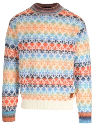 Dsquared2 Mohair Blend Jacquard Knit Sweater In Multicolor