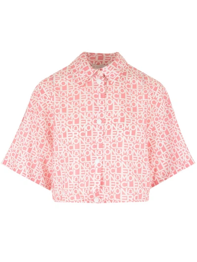 Moncler Logo Printed Button-front Shirt In Pink