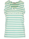 Moncler Mint Green Striped Tank Top With Logo In Green Multi