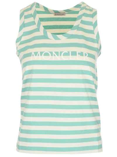 Moncler Mint Green Striped Tank Top With Logo