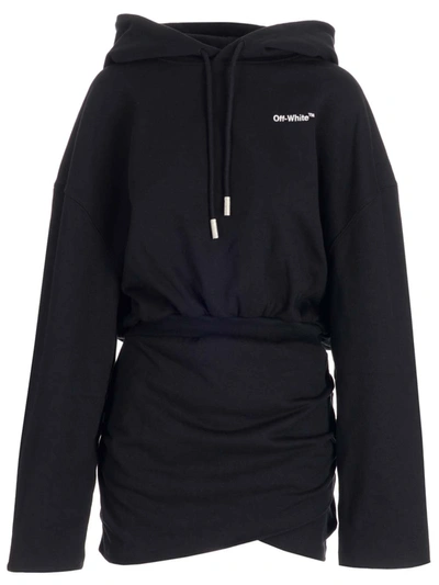 Off-white Logo-embroidered Hoodie Dress In Black