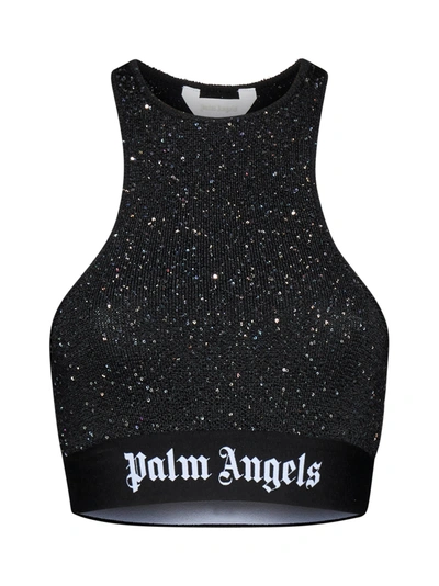 Palm Angels Embellished Cropped Top In Nero