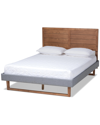 Baxton Studio Claudia Rustic Modern Upholstered & Wood Queen Platform Bed