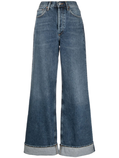 Agolde Low-rise Cropped Jeans In Blue