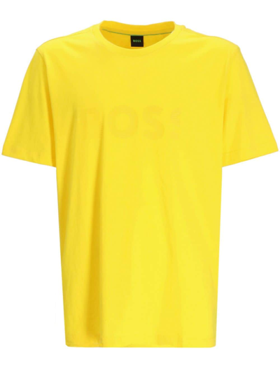 Hugo Boss Logo-print Cotton T-shirt In Yellow