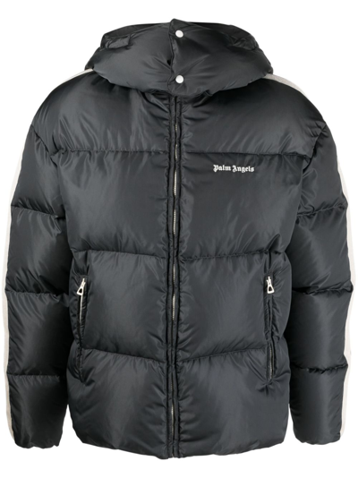 Palm Angels Nylon Puffer Jacket With Contrasting Side Stripes In Black