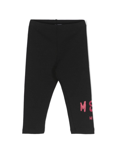 Msgm Babies' Logo-print Stretch-cotton Leggings In Black